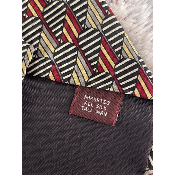 Barry Wells Tall Man Silk Tie 65.5 X 4” Black, Burgundy, Gold, Gray Necktie Long - Picture 4 of 9